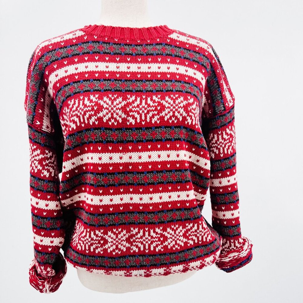 Vintage Eddie Bauer 100% Cotton Red Mix Pattern Sweater - L